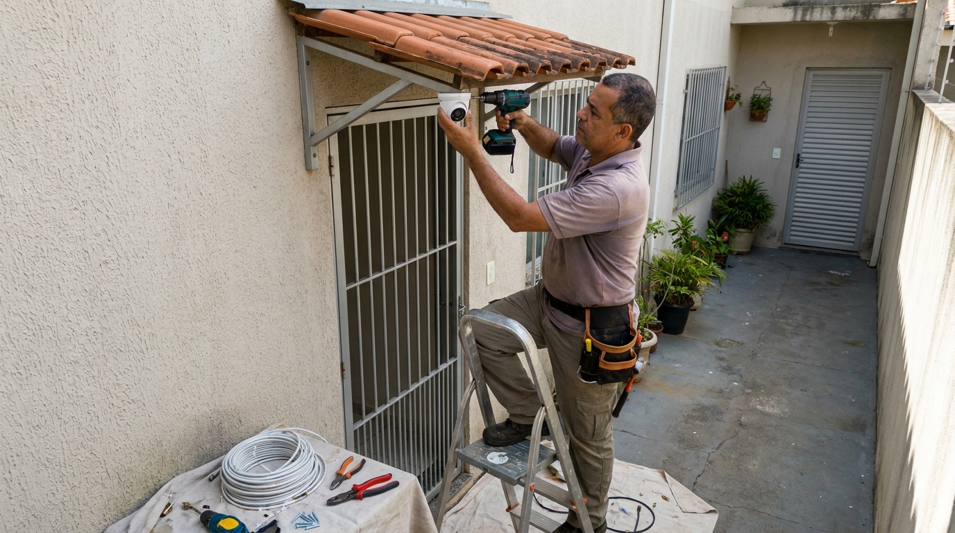 Eletricista instalando cameras de seguranca em Diadema‑SP