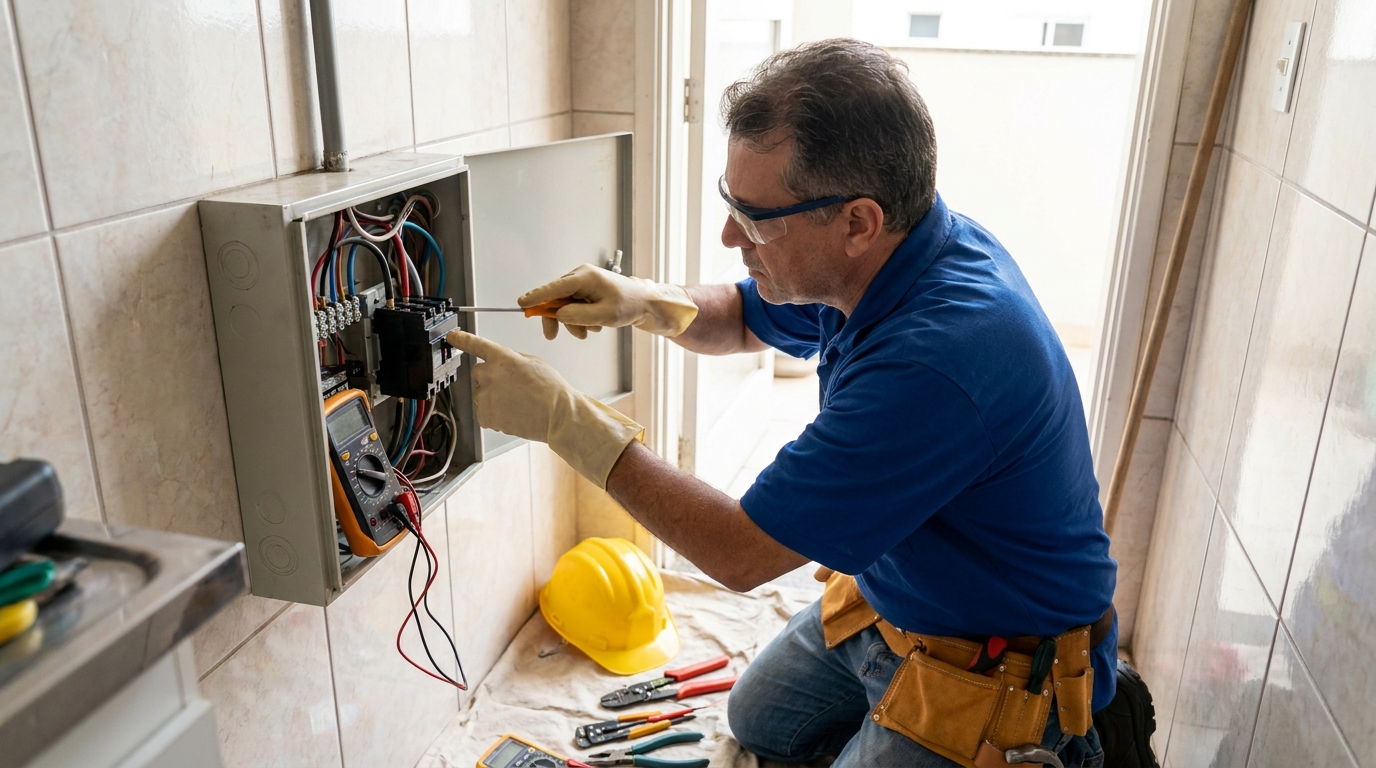 Eletricista instalando disjuntor em Diadema‑SP
