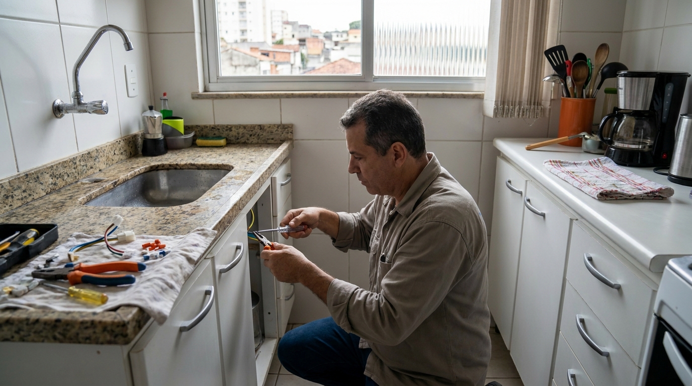 Eletricista instalando torneira eletrica em Diadema‑SP