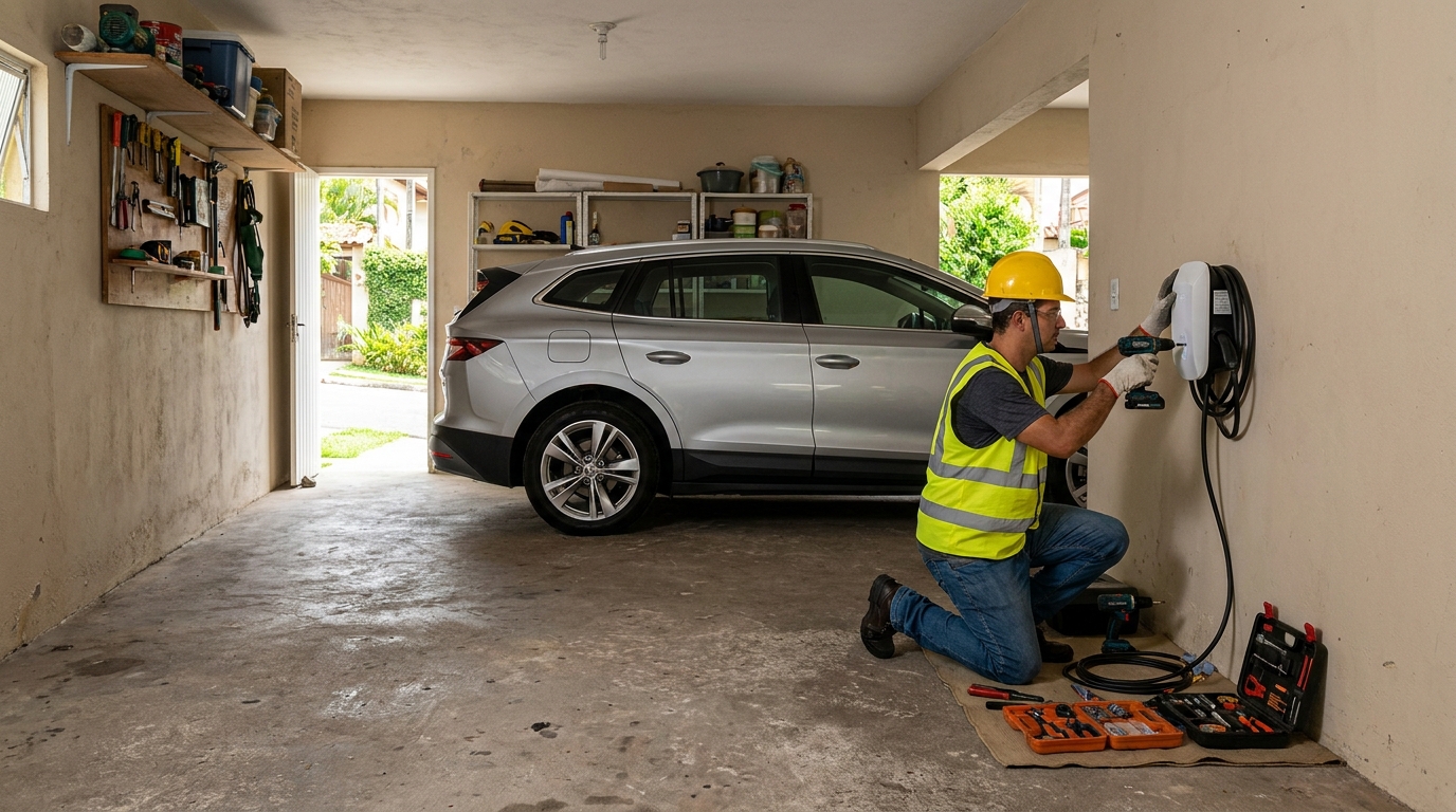 Instalacao de carregador de carro eletrico residencial em Diadema‑SP